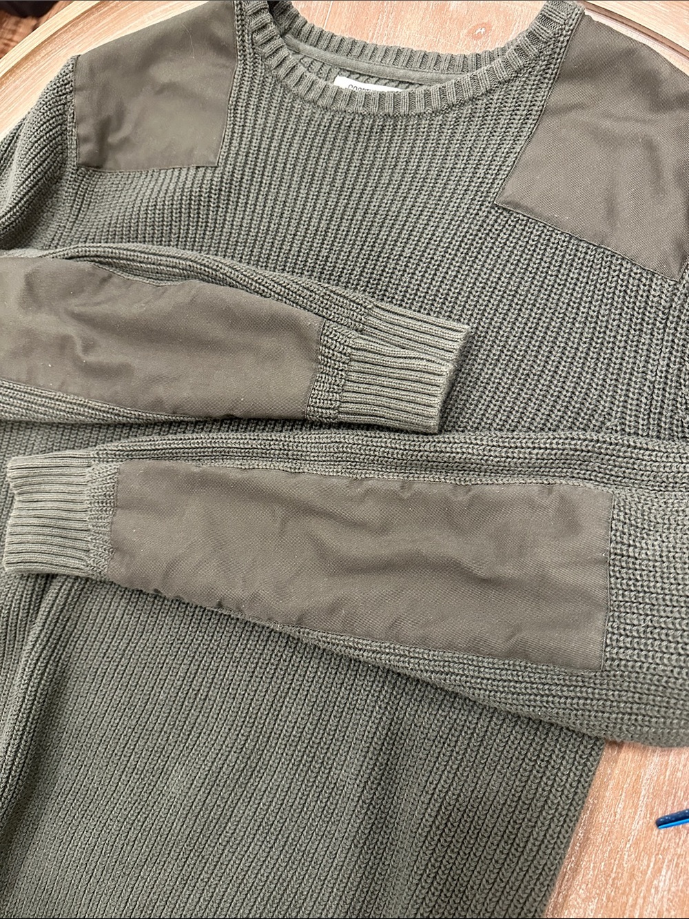 Goodthreads Men's Olive Crewneck Sweater with Reinforced Patches